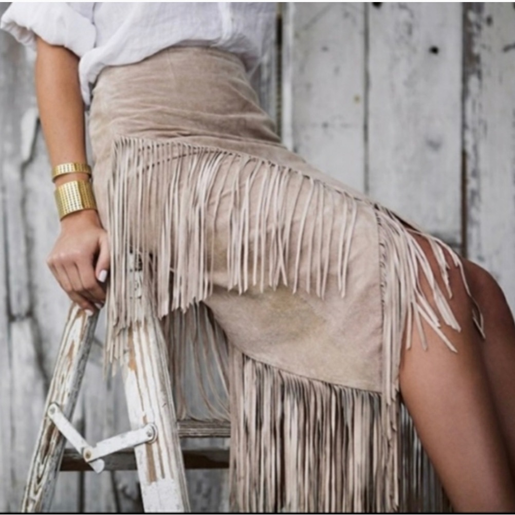 Intermix Suede Fringe Skirt
